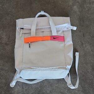 Nike White Backpack with Pink and Orange Details